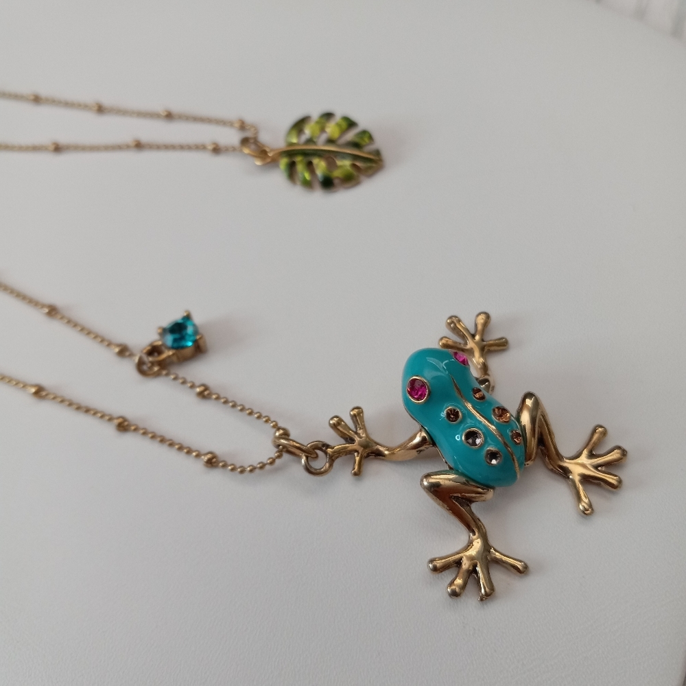 Betsey Johnson Rainforest Frog Double Chain Necklace - Picture 3 of 9
